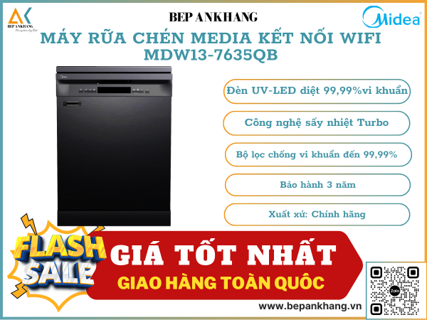 Máy rửa chén bát Media MDW13-7635QB - Màu đen